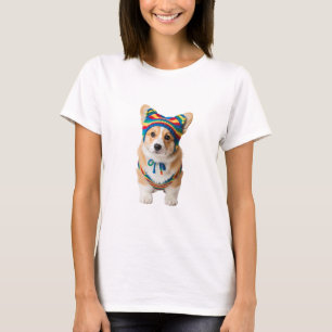 Adorable Corgi Puppy in Colourful Striped Knitted T-Shirt