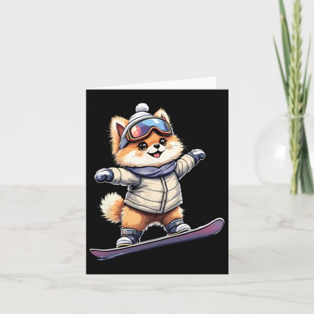 Adorable Corgi Snowboarding Fun Winter Adventure  Card (Front)