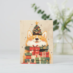 Adorable Corgi with Christmas Gifts Holiday Postcard