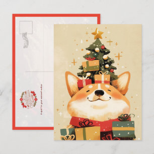 Adorable Corgi with Christmas Gifts Postcard