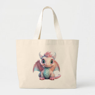 Adorable cotton candy dragon large tote bag
