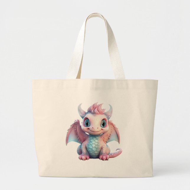 Adorable cotton candy dragon large tote bag (Front)