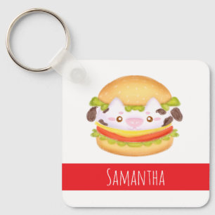 Adorable Cow Hamburger  Key Ring