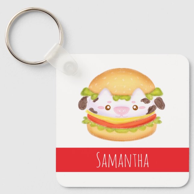 Adorable Cow Hamburger  Key Ring (Front)