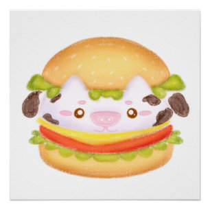 Adorable Cow Hamburger Poster