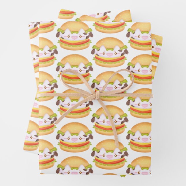 Adorable Cow Hamburger  Wrapping Paper Sheet (In situ)