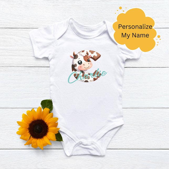 Adorable Cow Letter C Baby Outfit with Custom Name Bodysuit (Creator Uploaded)