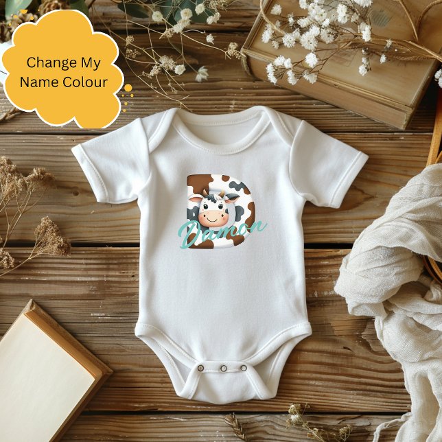 Adorable Cow Letter D Baby Outfit with Custom Name Bodysuit (Creator Uploaded)