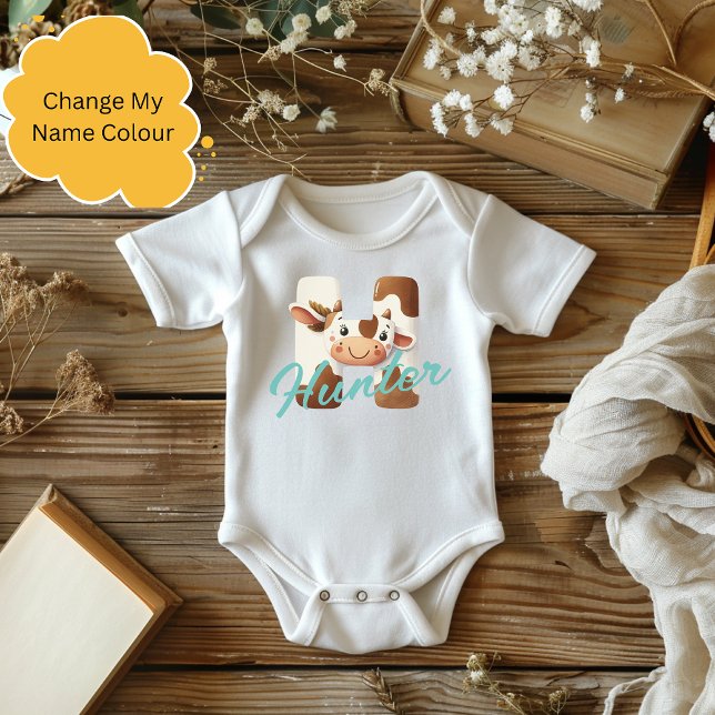 Adorable Cow Letter H Baby Outfit with Custom Name Bodysuit (Creator Uploaded)