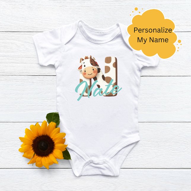 Adorable Cow Letter N Baby Outfit with Custom Name Baby Bodysuit (Creator Uploaded)