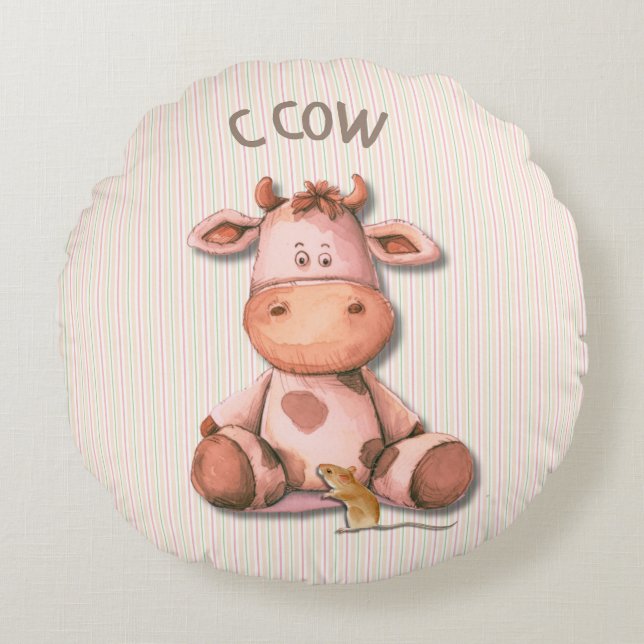 Adorable Cow Nursery Design with C Cow Accent  Round Cushion (Front)
