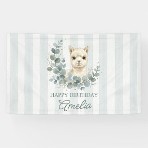 Adorable Cream Watercolor Alpaca Birthday Banner