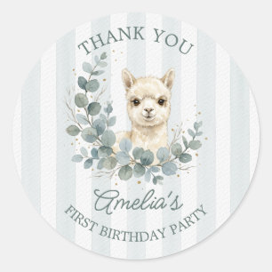 Adorable Cream Watercolor Alpaca Birthday Classic Round Sticker