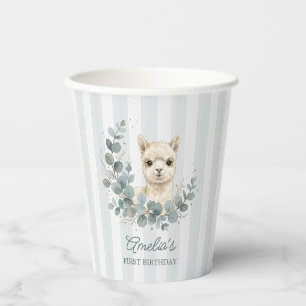 Adorable Cream Watercolor Alpaca Birthday Paper Cups