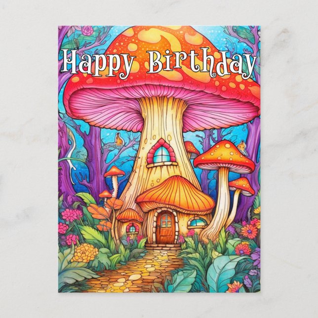 Adorable Creative Mushroom House Illustration Postcard (Front)