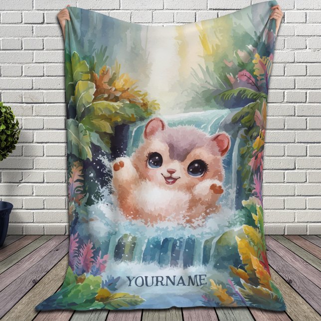 Adorable Creature Splashing in Magical Waterfall Fleece Blanket (Creator Uploaded)