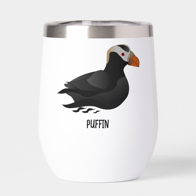 Adorable Crested Puffin Cartoon Swimming (Back)
