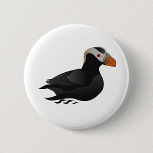 Adorable Crested Puffin Cartoon Swimming 6 Cm Round Badge
