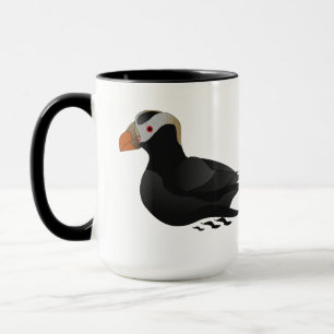 Adorable Crested Puffin Cartoon Swimming Mug