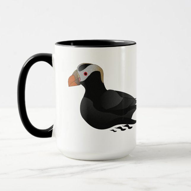 Adorable Crested Puffin Cartoon Swimming Mug (Left)