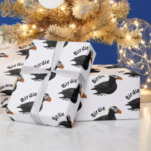 Adorable Crested Puffin Cartoon Swimming Wrapping Paper