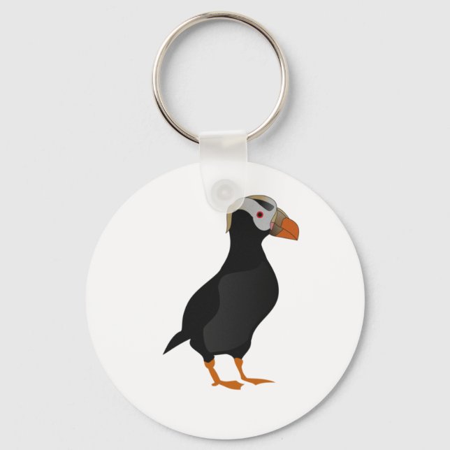 Adorable Crested Puffin Standing Cartoon Key Ring (Front)