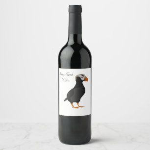 Adorable Crested Puffin Standing Cartoon Wine Label