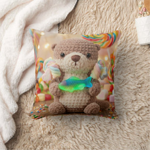 Adorable Crocheted Otter and Gummi Bear Cushion