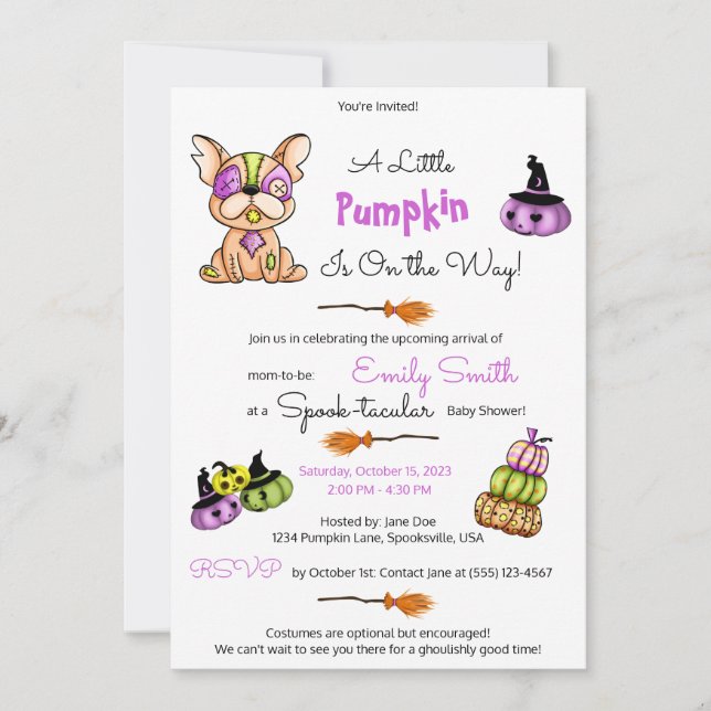 Adorable Cuddly Dog, Pumpkin Patch Baby Shower Invitation (Front)