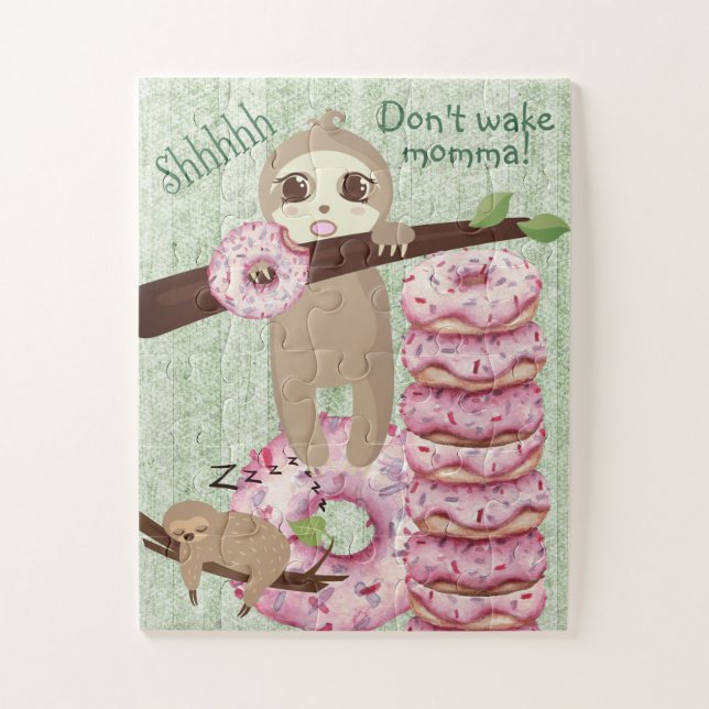 Adorable Curious Doughnut Eating Sloth Momma Sleep Jigsaw Puzzle (Vertical)