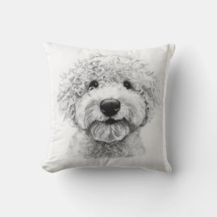 Adorable curly-haired dog sketch, lagotto cushion