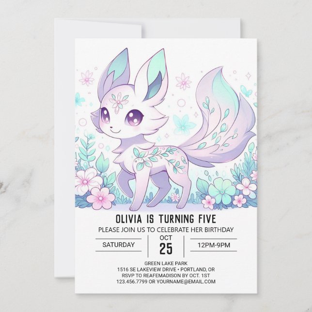 Adorable Custom Fox Digital Birthday  Invitation (Front)