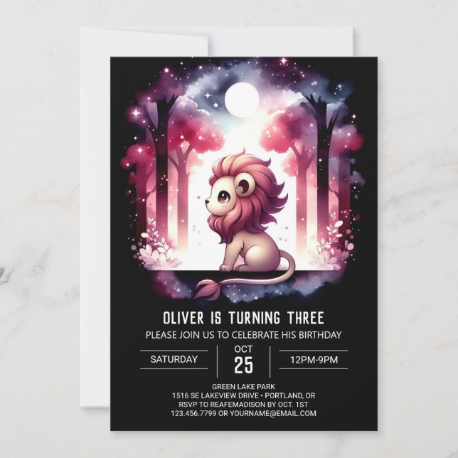 Adorable Custom Lion Birthday Invitation (Front)