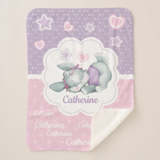 Adorable Custom name Sleeping Bunny Sherpa Blanket
