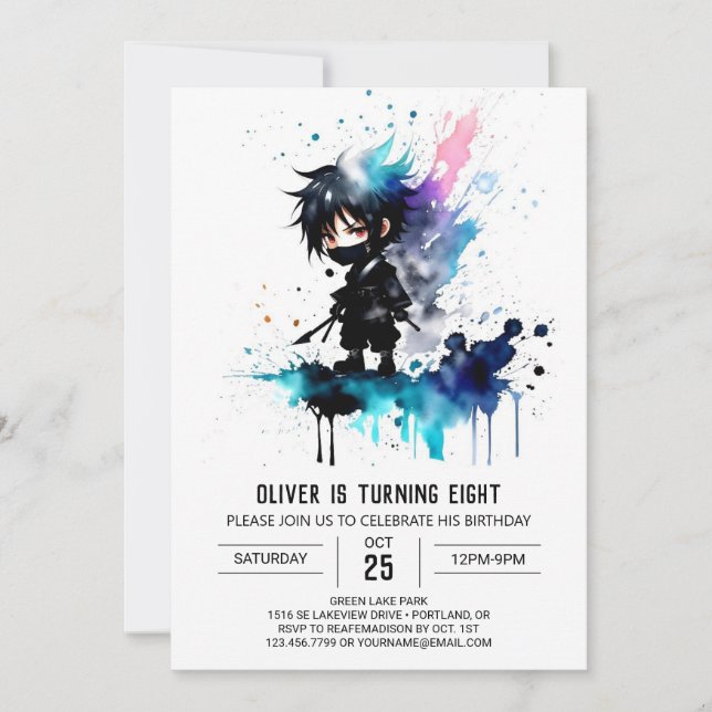 Adorable Custom Ninja Boy Digital Birthday Invitation (Front)