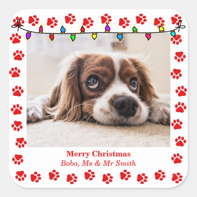 Adorable Customisable Christmas Wishes with Dog Square Sticker (Front)