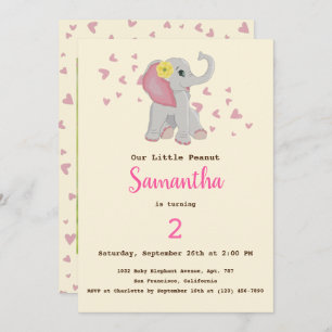 Adorable Cute Baby Elephant Pink & Grey Birthday Invitation