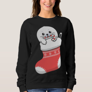 Adorable cute baby harp seal pup in Christmas stoc Sweatshirt