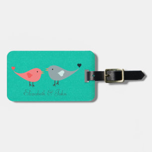 Adorable Cute Birds On Glittery Luggage Tag