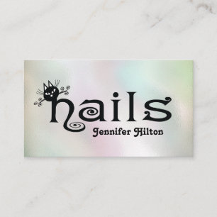 Adorable cute black cat fun nails logo business card