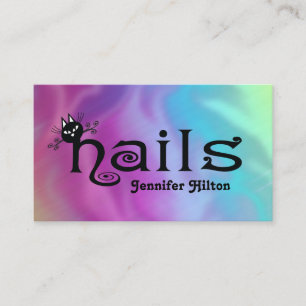 Adorable cute black cat fun nails logo business card