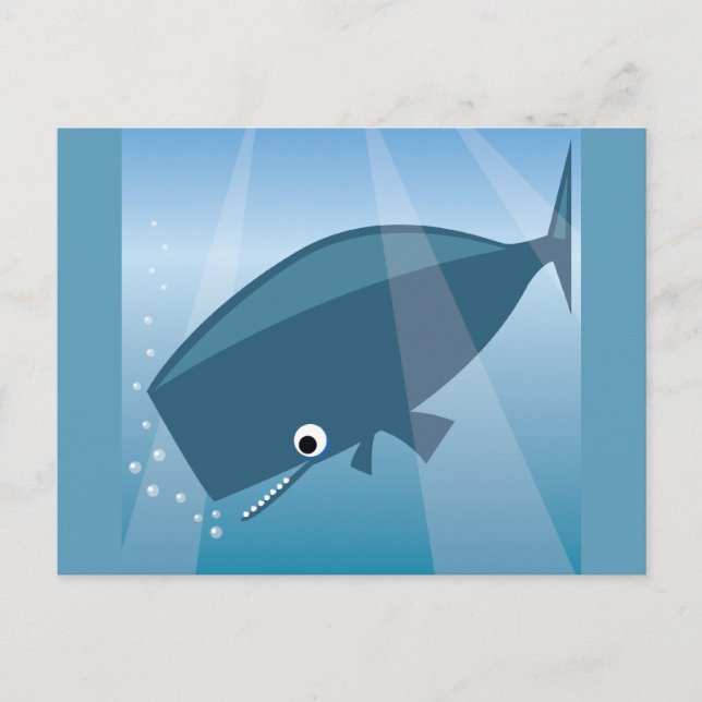 ADORABLE CUTE BLUE WHALE CARTOON HAPPY BUBBLES OCE POSTCARD (Front)