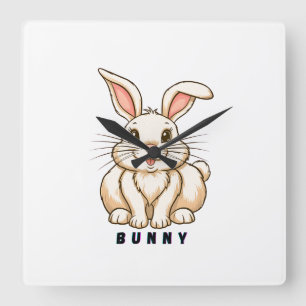Adorable Cute Bunny Square Wall Clock