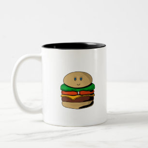 Adorable Cute Burger Hamburger Kawaii Two-Tone Coffee Mug