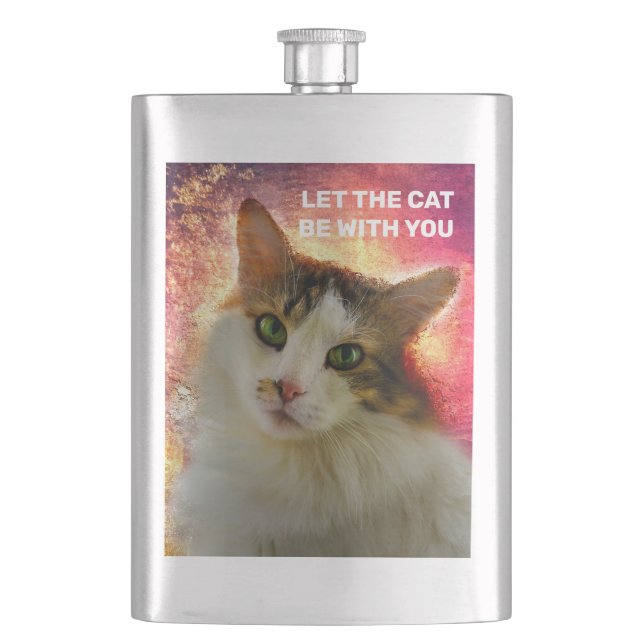 Adorable Cute Calico Cat Hip Flask (Front)