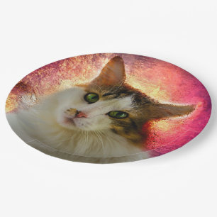 Adorable Cute Calico Cat Paper Plate