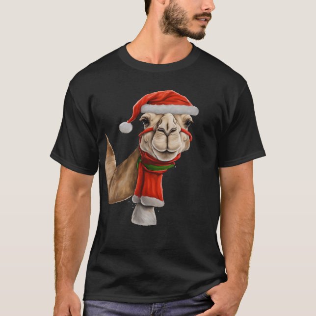 Adorable Cute Camel Wearing Santa Hat Christmas v2 T-Shirt (Front)