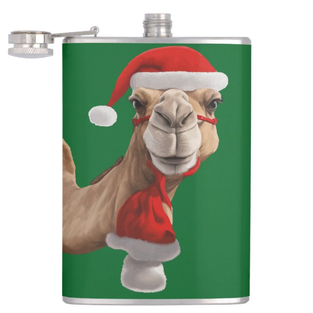 Adorable Cute Camel Wearing Santa Hat Christmas v3 Hip Flask (Opened)