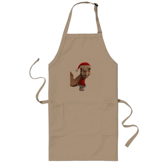 Adorable Cute Camel Wearing Santa Hat Christmas v3 Long Apron (Front)