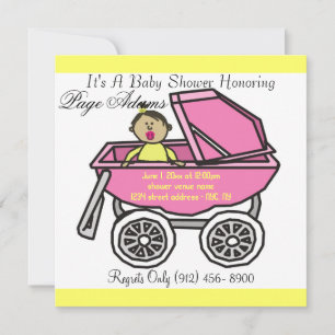 Adorable Cute Carriage Baby Girl Shower Invitation